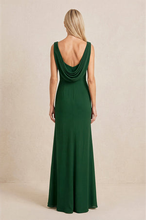 Dark Green Embroidered Cowl Neck Sheath Chiffon Mother of the Bride Dress (2) | KISSBRIDAL