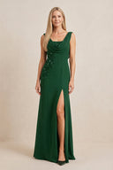 Dark Green Embroidered Cowl Neck Sheath Chiffon Mother of the Bride Dress | KISSBRIDAL
