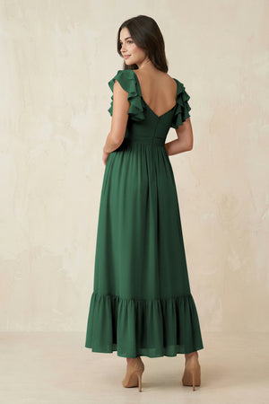 Dark Green Flutter Sleeve Sweetheart A-Line Chiffon Bridesmaid Dress (2) | KISSBRIDAL
