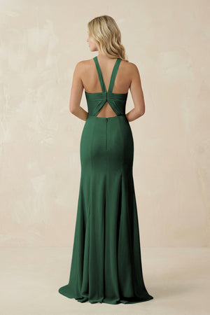 Dark Green Halter Chiffon Mermaid Ruched Bridesmaid Dress (2) | KISSBRIDAL