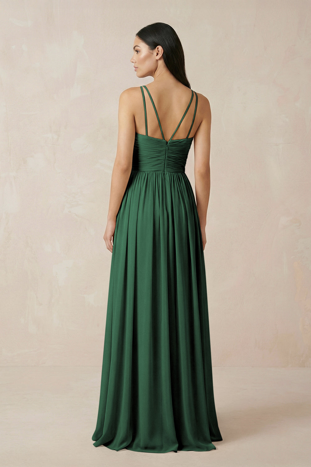 Halter Neck A-Line Chiffon Bridesmaid Dress in Dark Green