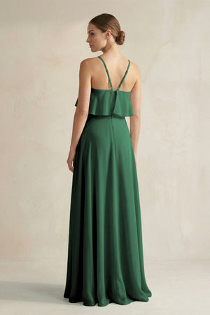 Dark Green Halter Neck A-Line Chiffon Bridesmaid Dress with Keyhole (2) | KISSBRIDAL
