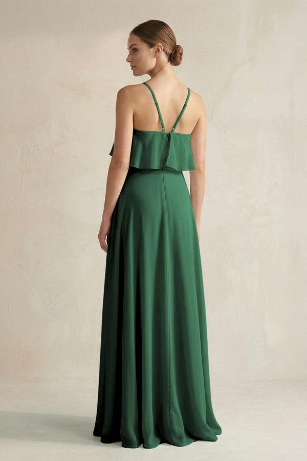 Dark Green Halter Neck A-Line Chiffon Bridesmaid Dress with Keyhole (2) | KISSBRIDAL