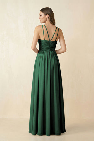 Dark Green Halter Pleated A-Line Chiffon Bridesmaid Dress (2) | KISSBRIDAL