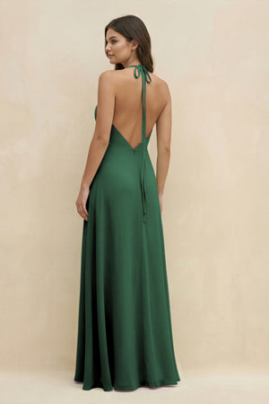 Dark Green Halter Sheath Long Chiffon Bridesmaid Dress (2) | KISSBRIDAL