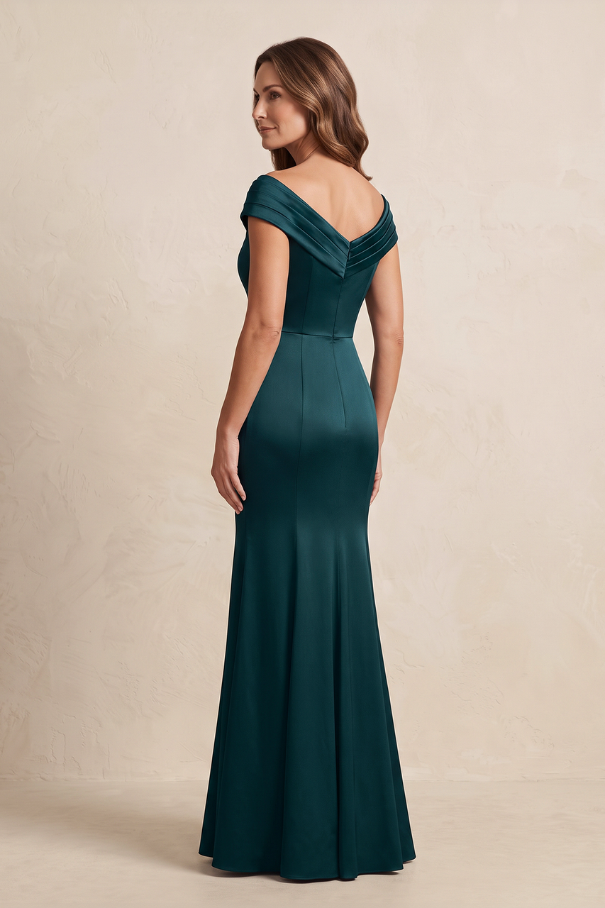 Dark Green Off-the-Shoulder Mermaid Satin Mother of the Bride Dress