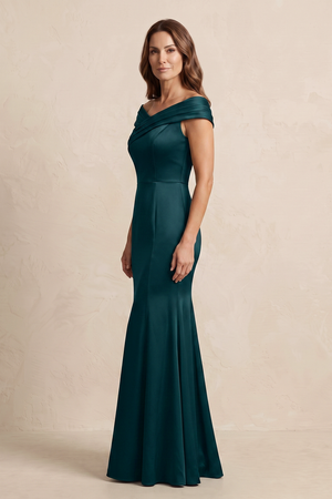 Dark Green Off-the-Shoulder Mermaid Satin Mother of the Bride Dress (3) | KISSBRIDAL