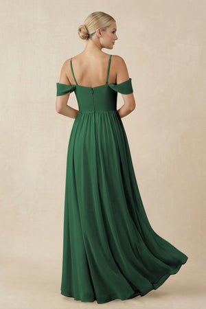 Dark Green Off-the-Shoulder Sweetheart A-Line Chiffon Bridesmaid Dress (2) | KISSBRIDAL