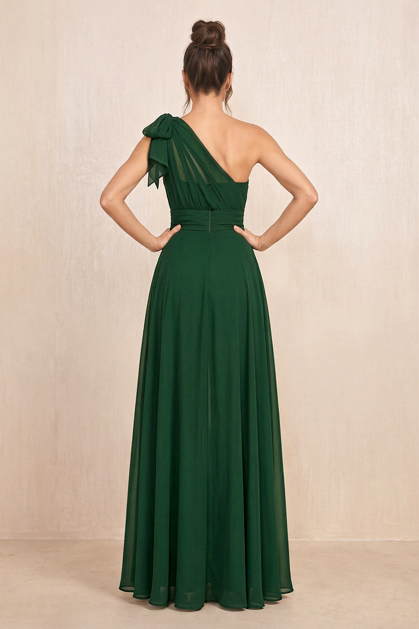 Dark Green One-Shoulder Chiffon Mother of the Bride Jumpsuits