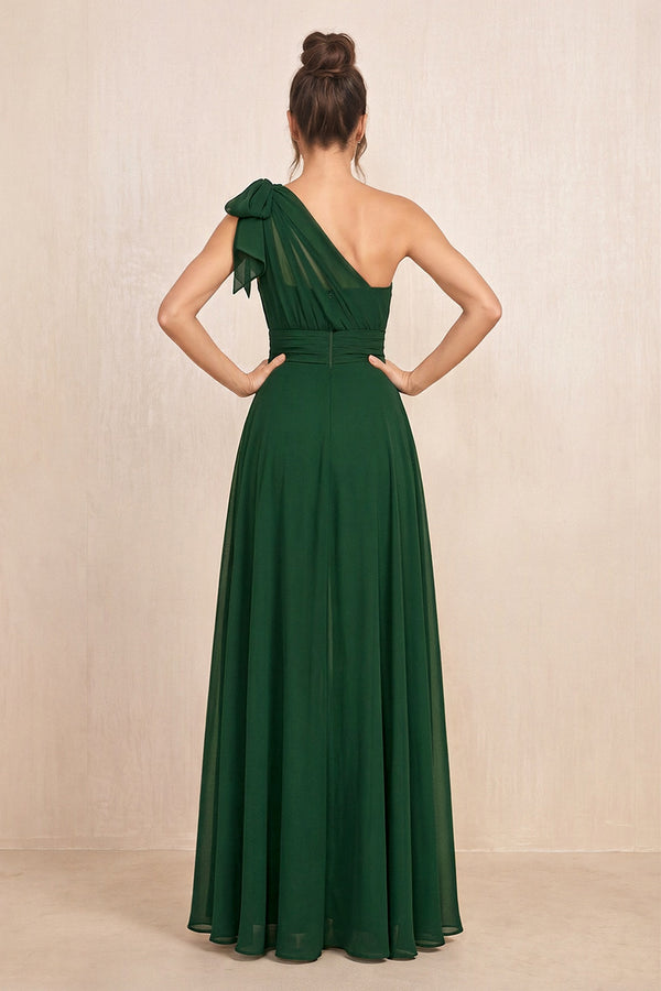 Dark Green One-Shoulder Chiffon Mother of the Bride Jumpsuits (2) | KISSBRIDAL