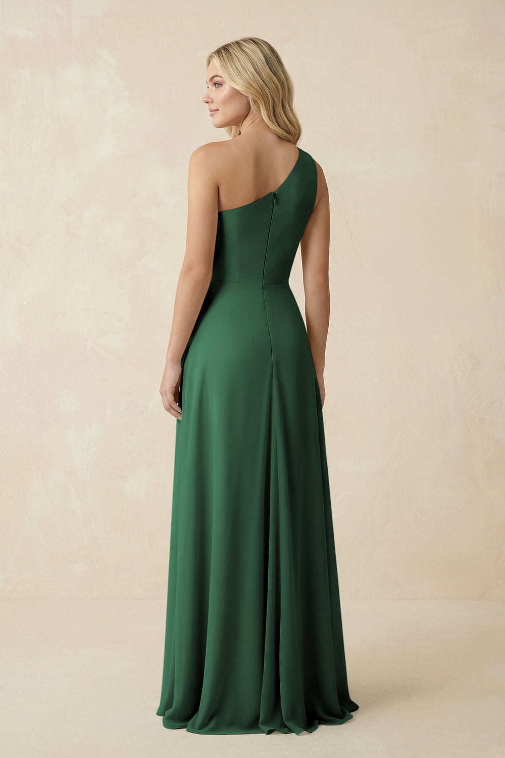 One-Shoulder Ruched A-Line Chiffon Bridesmaid Dress in Dark Green