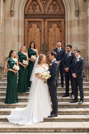 Dark Green One-Shoulder Ruffled Sheath Satin Bow Bridesmaid Dress with Back Slit (5) | KISSBRIDAL