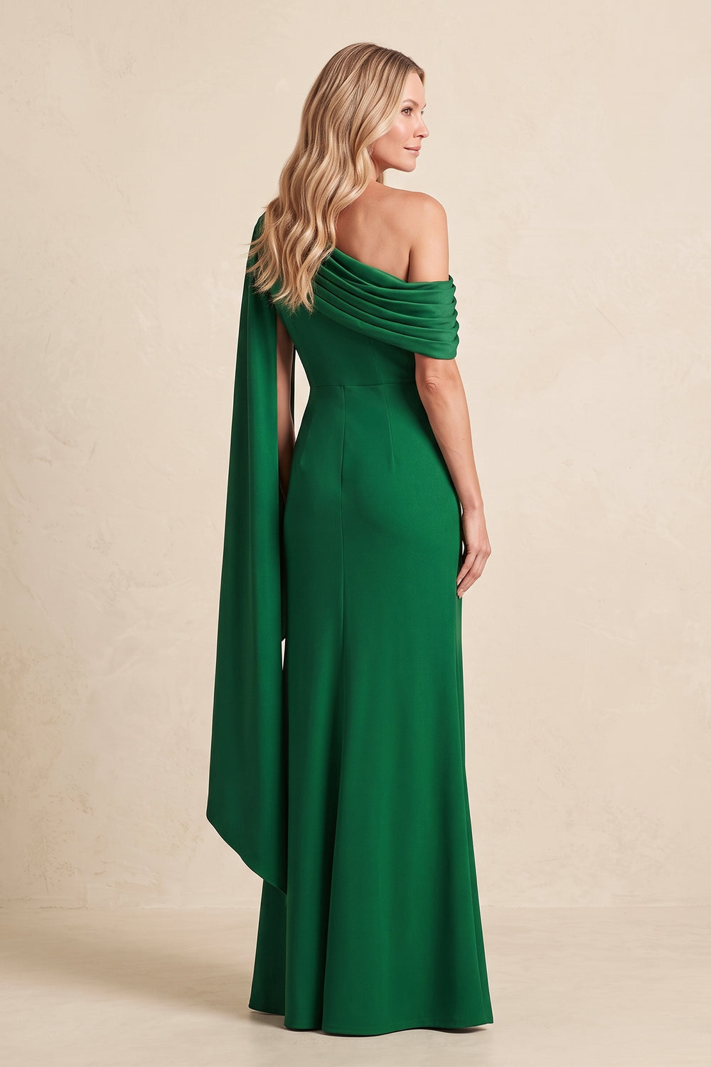Dark Green One-Shoulder Sheath Linen Pleated Mother of the Bride Dress with Ruffles