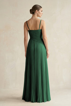 Dark Green Pleated A-Line Long Chiffon Bridesmaid Dress (2) | KISSBRIDAL
