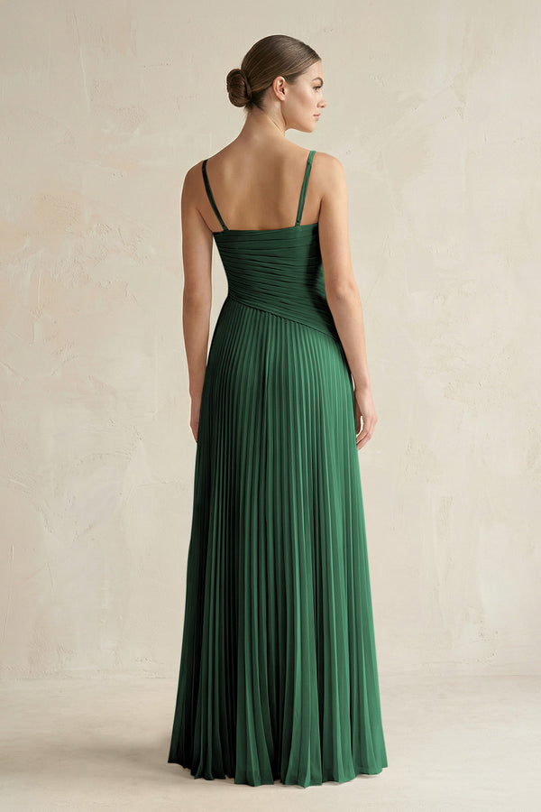 Dark Green Pleated A-Line Long Chiffon Bridesmaid Dress (2) | KISSBRIDAL
