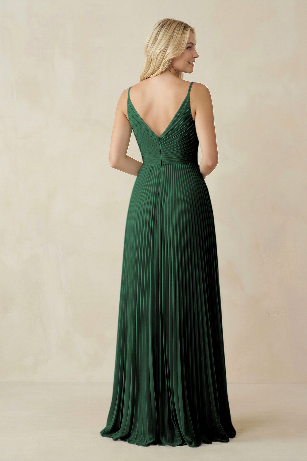 Pleated V-Neck A-Line Chiffon Bridesmaid Dress in Dark Green