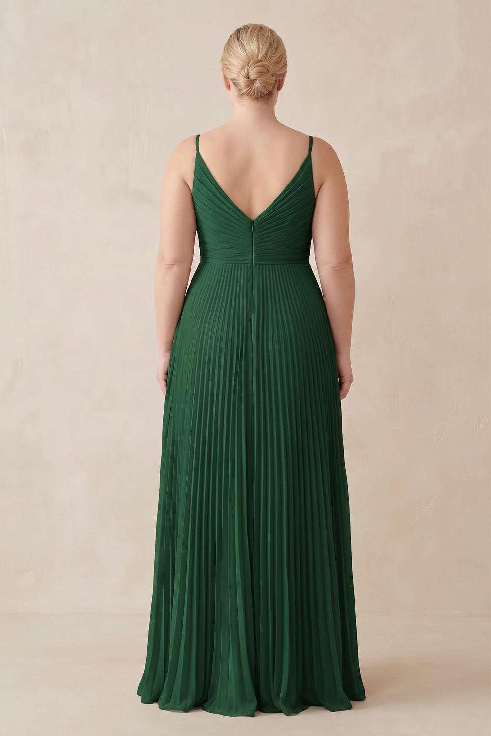Pleated V-Neck A-Line Chiffon Bridesmaid Dress in Dark Green