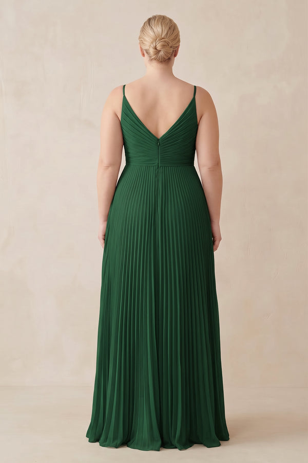 Dark Green Pleated V-Neck A-Line Chiffon Bridesmaid Dress (2) [sizeplus] | KISSBRIDAL