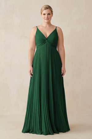 Dark Green Pleated V-Neck A-Line Chiffon Bridesmaid Dress [sizeplus] | KISSBRIDAL