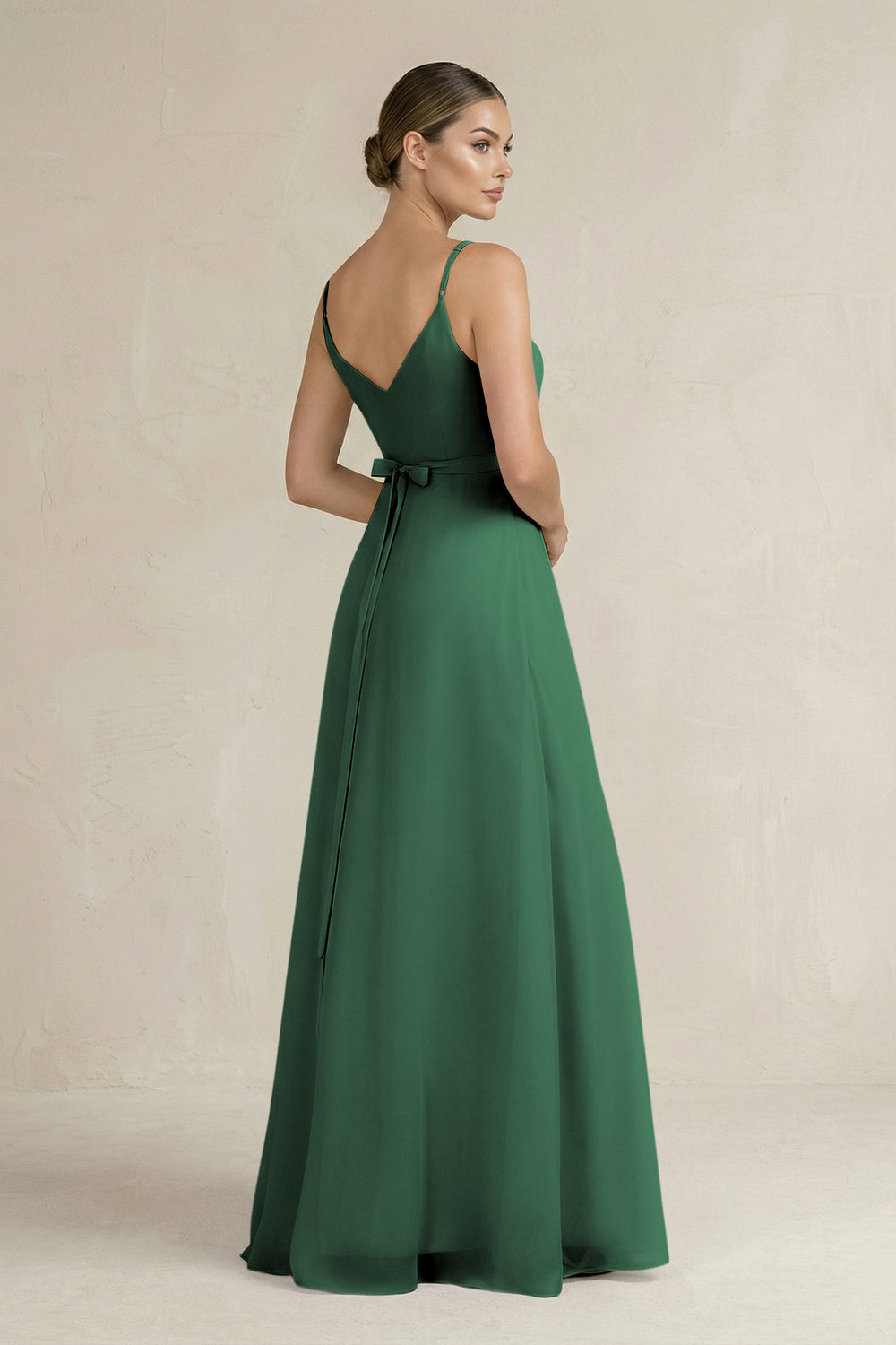Ruched A-Line Chiffon Bridesmaid Dress with Slit in Dark Green