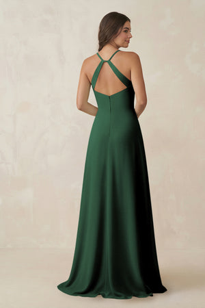 Dark Green Ruched Sheath Chiffon Bridesmaid Dress (2) | KISSBRIDAL