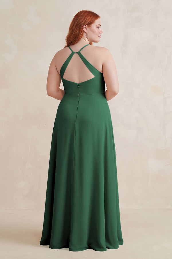 Dark Green Ruched Sheath Chiffon Bridesmaid Dress (2) | KISSBRIDAL