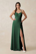 Dark Green Ruched Sheath Chiffon Bridesmaid Dress | KISSBRIDAL