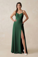 Dark Green Ruched Sheath Chiffon Bridesmaid Dress | KISSBRIDAL