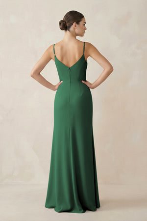 Dark Green Ruched Sheath Spaghetti Strap Chiffon Bridesmaid Dress (2) | KISSBRIDAL