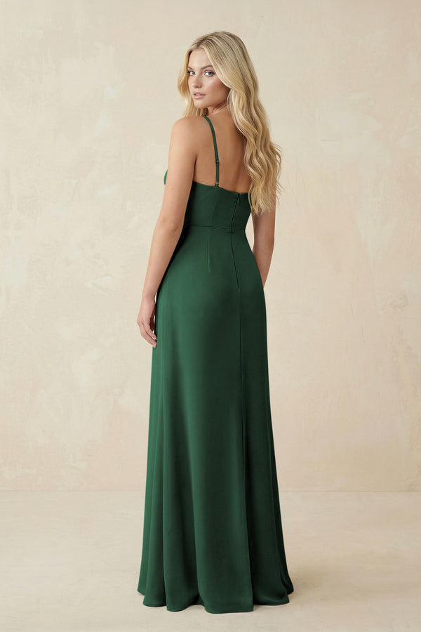 Dark Green Ruched Sheath Spaghetti Strap Chiffon Bridesmaid Dress (2) | KISSBRIDAL