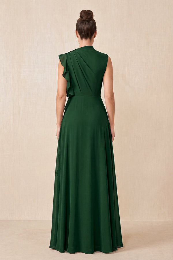 Dark Green Ruffled A-Line Chiffon Mother of the Bride Dress (2) | KISSBRIDAL