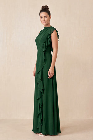Dark Green Ruffled A-Line Chiffon Mother of the Bride Dress (3) | KISSBRIDAL