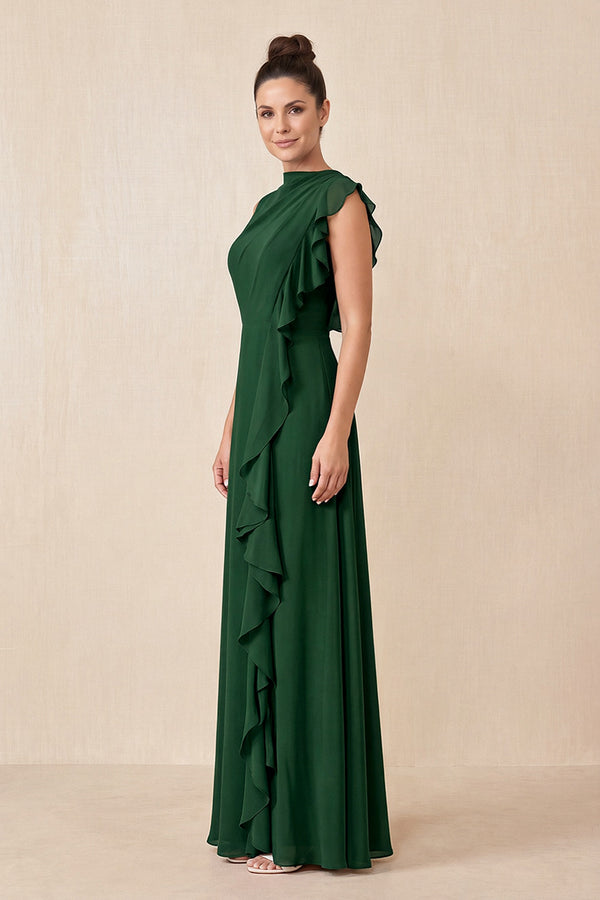 Dark Green Ruffled A-Line Chiffon Mother of the Bride Dress (3) | KISSBRIDAL
