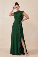Dark Green Ruffled A-Line Chiffon Mother of the Bride Dress | KISSBRIDAL