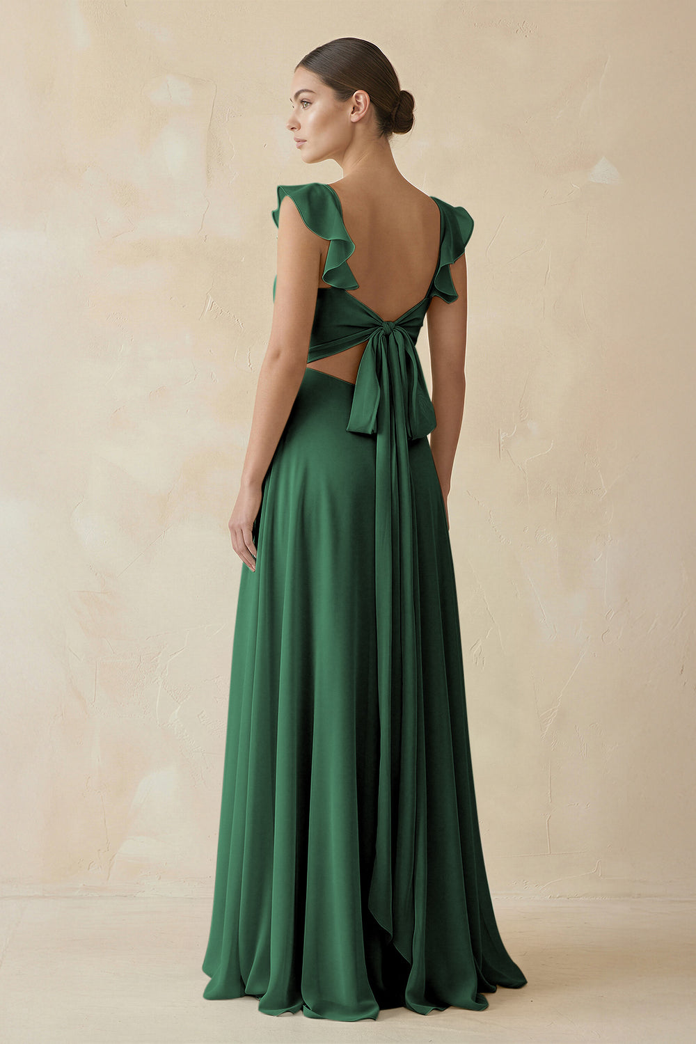 Ruffled Chiffon A-Line Long Bridesmaid Dress in Dark Green