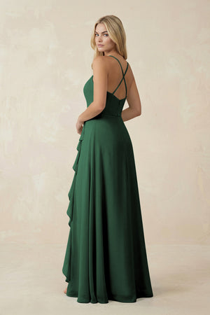 Dark Green Ruffled Hem A-Line Chiffon Bridesmaid Dress (2) | KISSBRIDAL