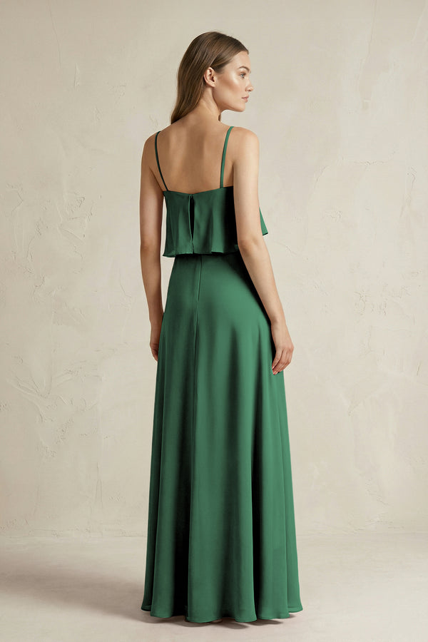 Dark Green Ruffled Spaghetti Strap A-Line Chiffon Bridesmaid Dress in Dark Green (2) | KISSBRIDAL