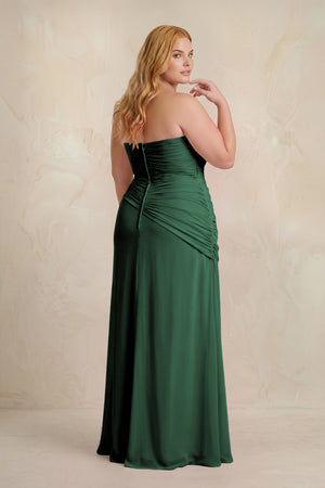 Dark Green Sheath Chiffon Strapless Pleated Bridesmaid Dress (2) [sizeplus] | KISSBRIDAL