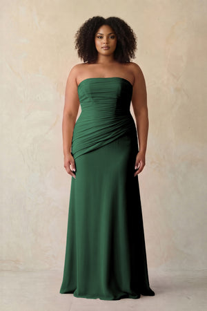 Dark Green Sheath Chiffon Strapless Pleated Bridesmaid Dress (3) [sizeplus] | KISSBRIDAL