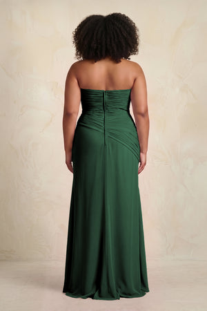 Dark Green Sheath Chiffon Strapless Pleated Bridesmaid Dress (4) [sizeplus] | KISSBRIDAL