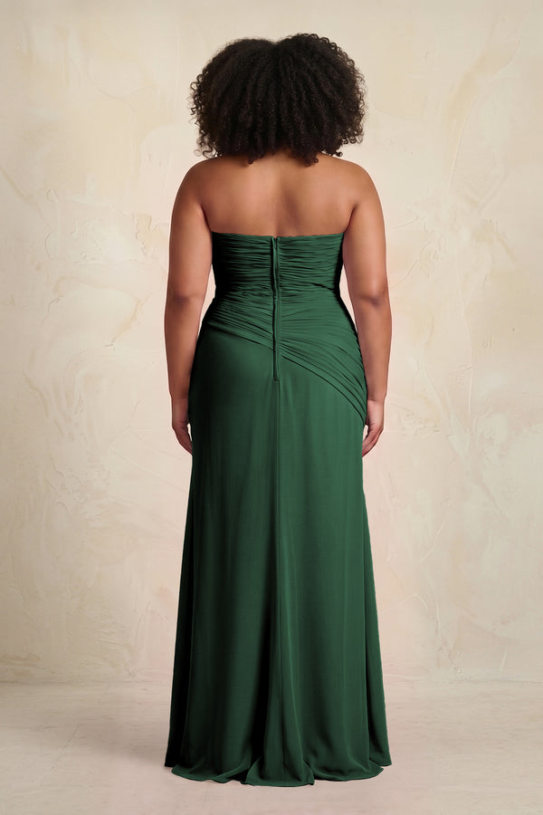 Dark Green Sheath Chiffon Strapless Pleated Bridesmaid Dress (4) [sizeplus] | KISSBRIDAL