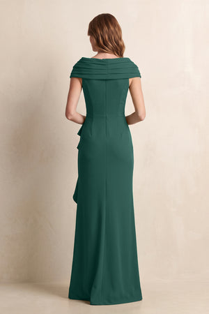 Dark Green Sheath Ruffled Matte Satin V-Neck Ruched Mother of the Bride Dress (2) | KISSBRIDAL