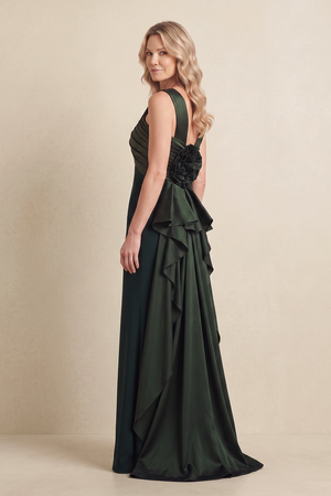 Dark Green Sheath Satin Pleated Mother of the Bride Dress (3) | KISSBRIDAL