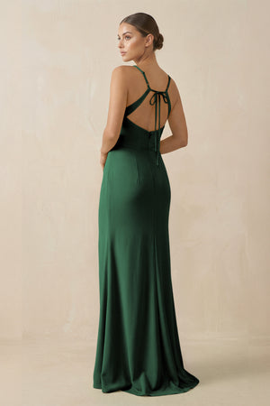 Dark Green Sheath Spaghetti Straps Chiffon Long Bridesmaid Dress (2) | KISSBRIDAL