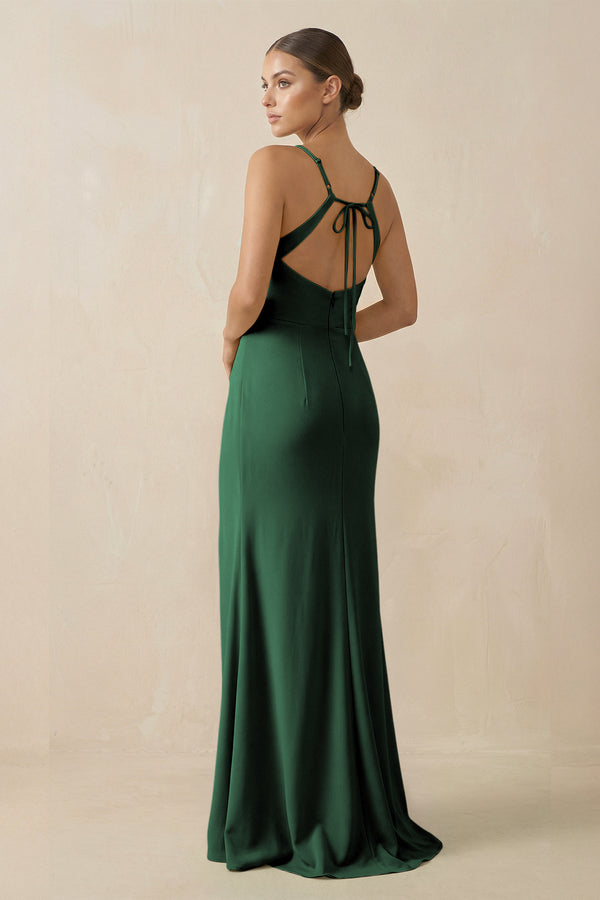 Dark Green Sheath Spaghetti Straps Chiffon Long Bridesmaid Dress (2) | KISSBRIDAL