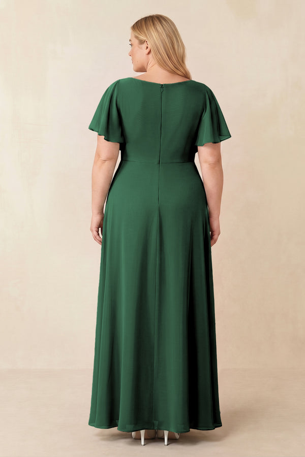 Dark Green Short Sleeves Bateau A-Line Chiffon Bridesmaid Dress (2) [sizeplus] | KISSBRIDAL