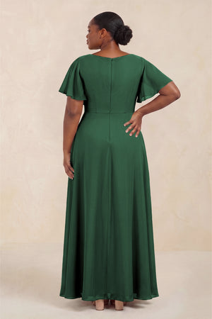 Dark Green Short Sleeves Bateau A-Line Chiffon Bridesmaid Dress (4) [sizeplus] | KISSBRIDAL