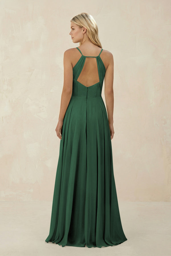 Dark Green Spaghetti Strap A-Line Chiffon Bridesmaid Dress (2) | KISSBRIDAL