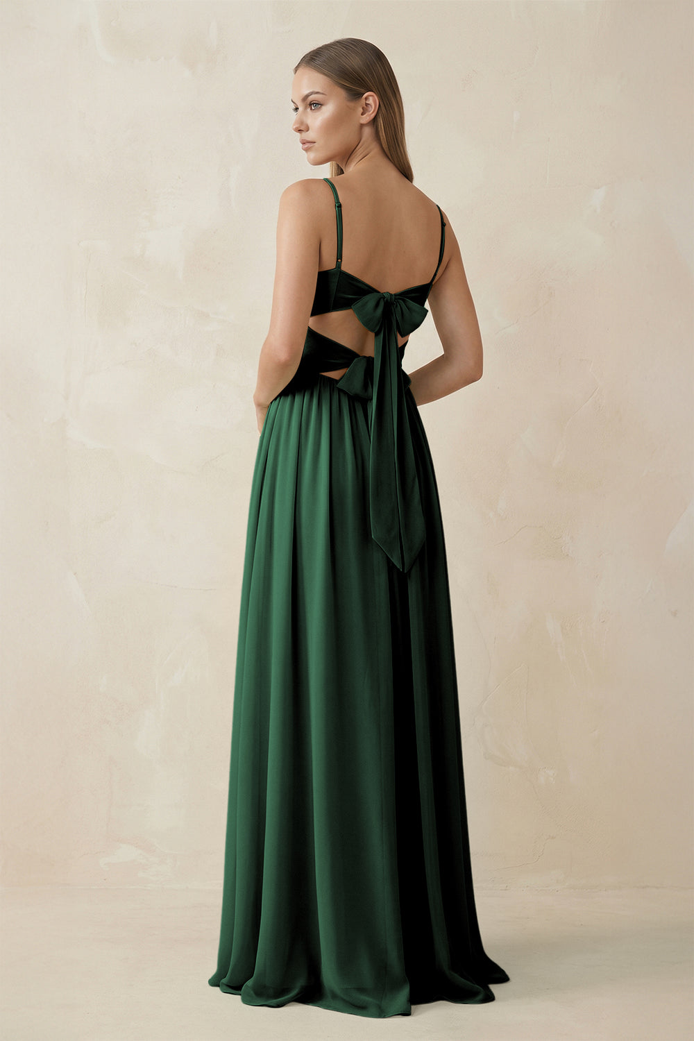 Spaghetti Strap Pleated A-Line Chiffon Bridesmaid Dress in Dark Green
