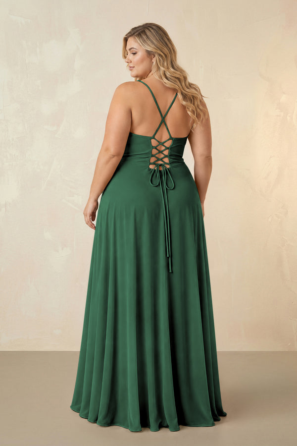 Dark Green Spaghetti Straps Chiffon A-Line Bridesmaid Dress (2) [sizeplus] | KISSBRIDAL